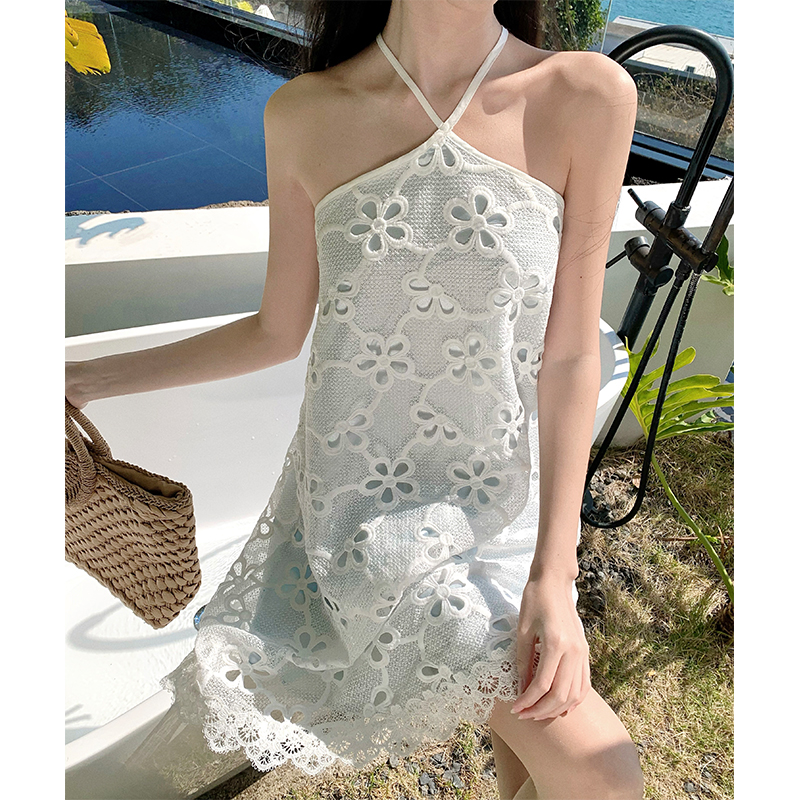 France style hollow vacation embroidery lazy dress