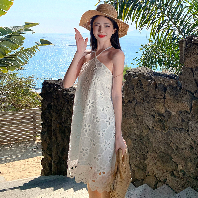 France style hollow vacation embroidery lazy dress