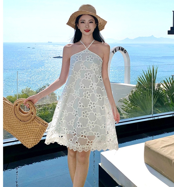 France style hollow vacation embroidery lazy dress