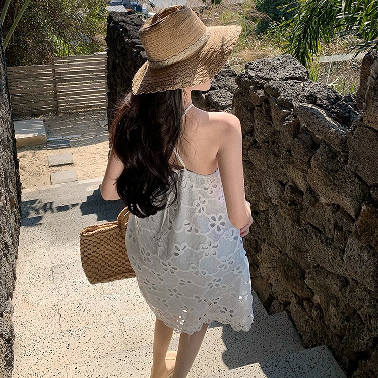 France style hollow vacation embroidery lazy dress