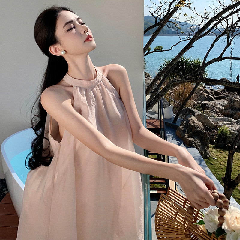 Splice halter sleeveless dress satin irregular long dress
