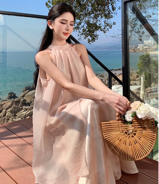 Splice halter sleeveless dress satin irregular long dress
