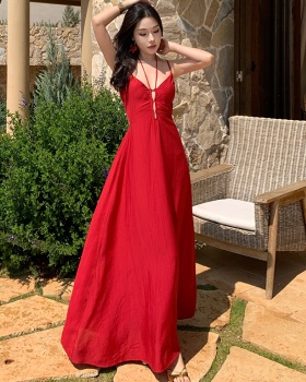 Sling vacation summer long dress sexy big skirt dress