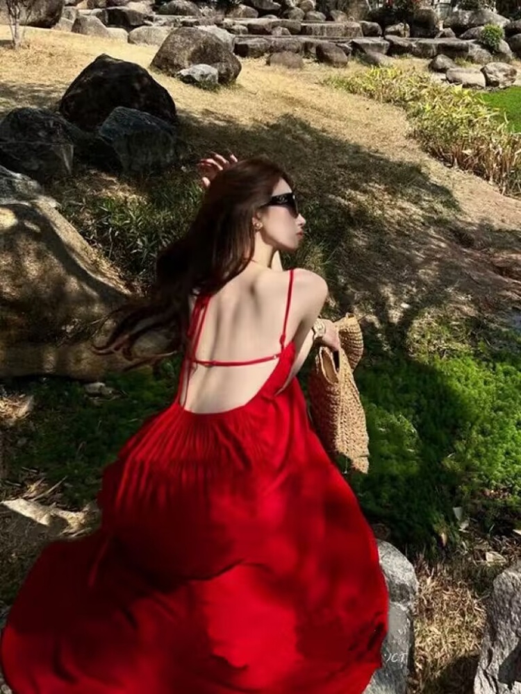 Sling vacation summer long dress sexy big skirt dress