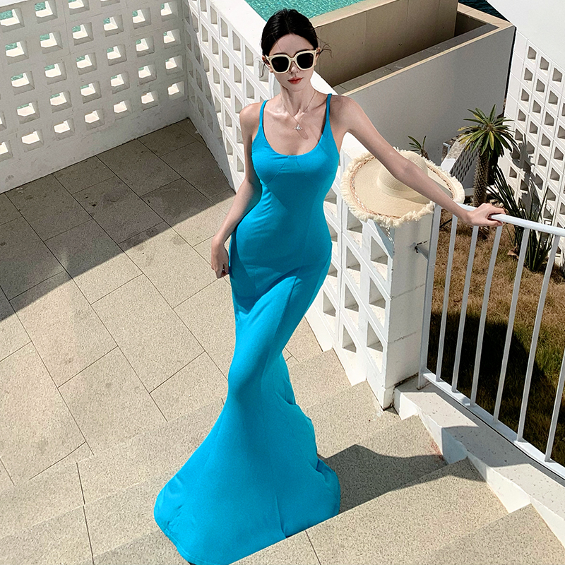 Vacation mermaid summer long dress cross sling dress