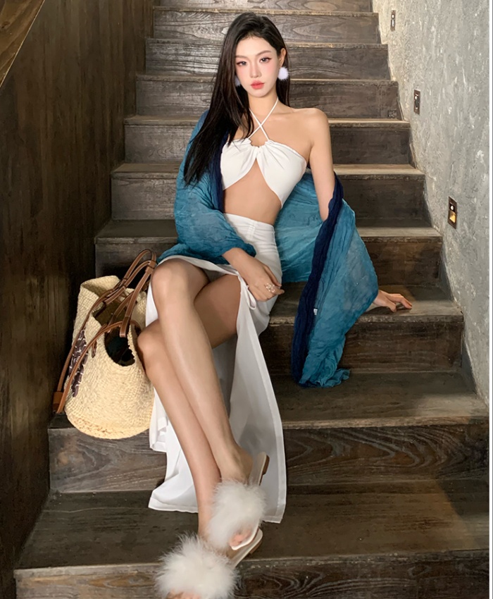Sling wrapped chest dress sandy beach tops a set