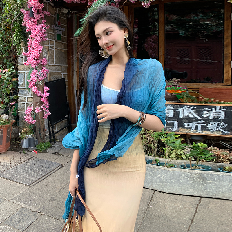 Gradient temperament summer blue niche mermaid slim dress