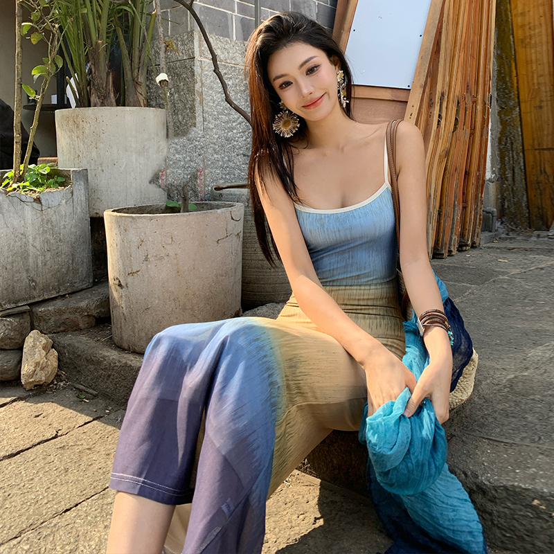 Gradient temperament summer blue niche mermaid slim dress