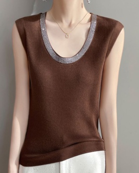 Sleeveless thin business suit loose rhinestone tops