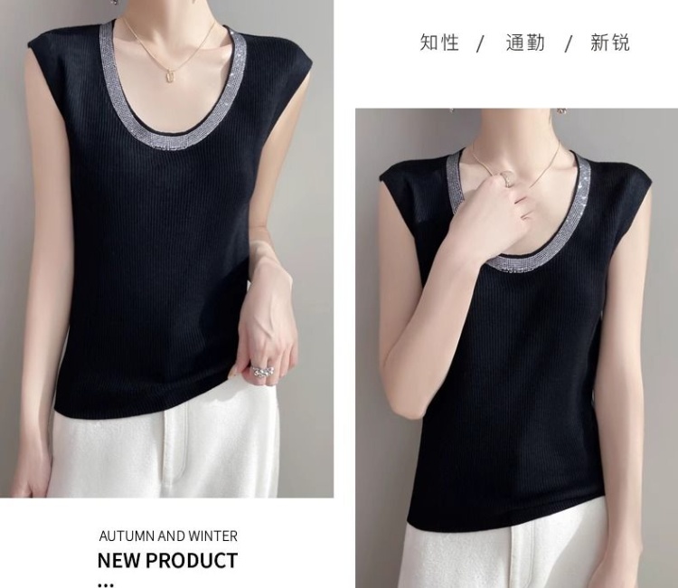 Sleeveless thin business suit loose rhinestone tops