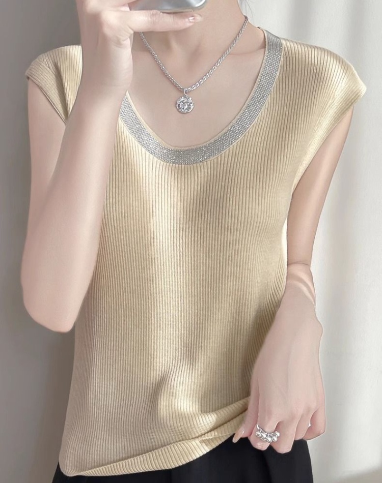 Sleeveless thin business suit loose rhinestone tops