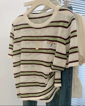 Short sleeve stripe T-shirt summer tops for women