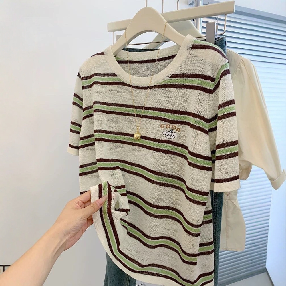 Short sleeve stripe T-shirt summer tops for women
