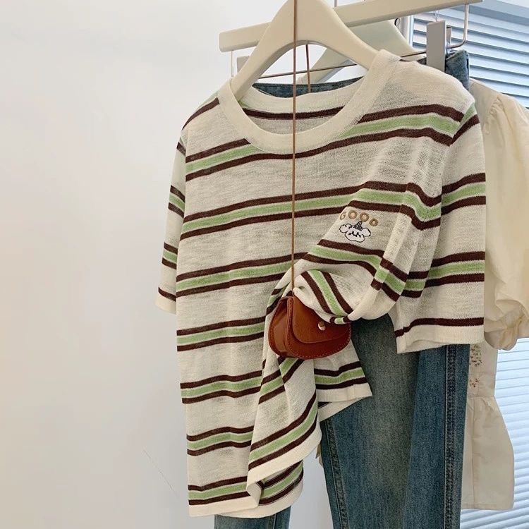 Short sleeve stripe T-shirt summer tops for women