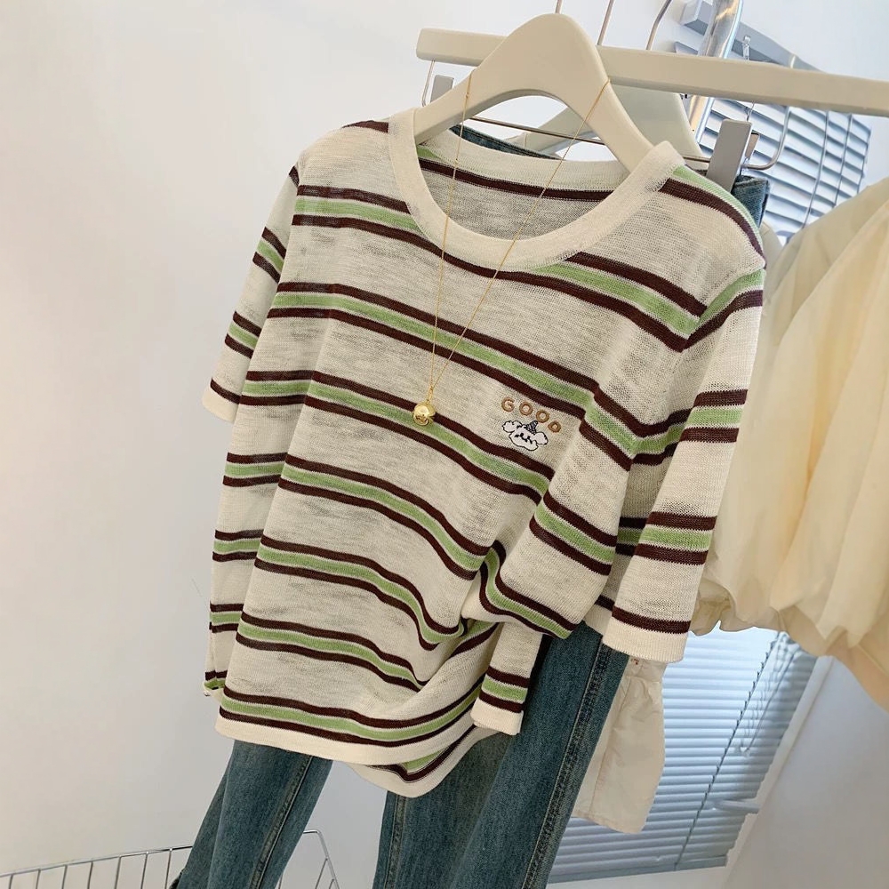 Short sleeve stripe T-shirt summer tops for women