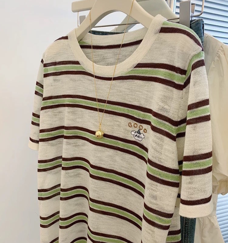 Short sleeve stripe T-shirt summer tops for women