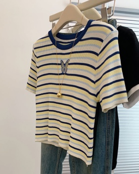 Spring and summer tops blue T-shirt for women