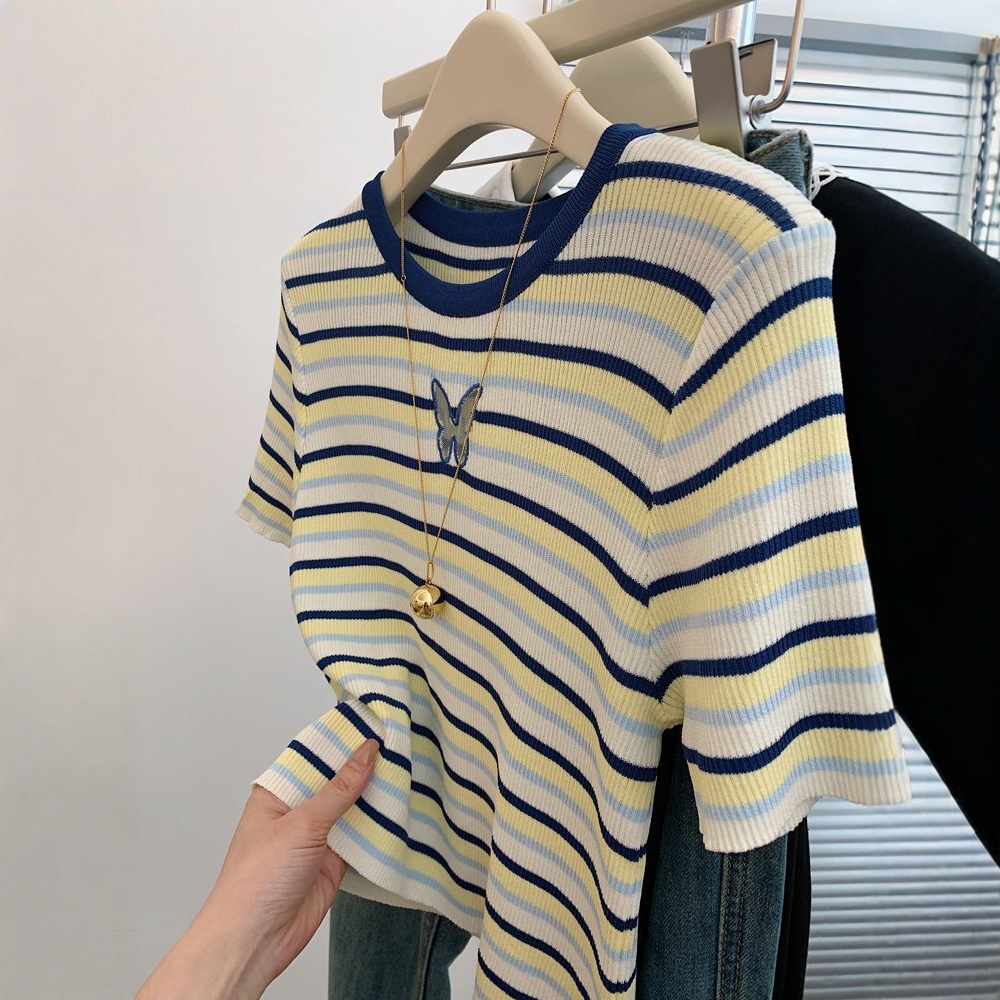 Spring and summer tops blue T-shirt for women