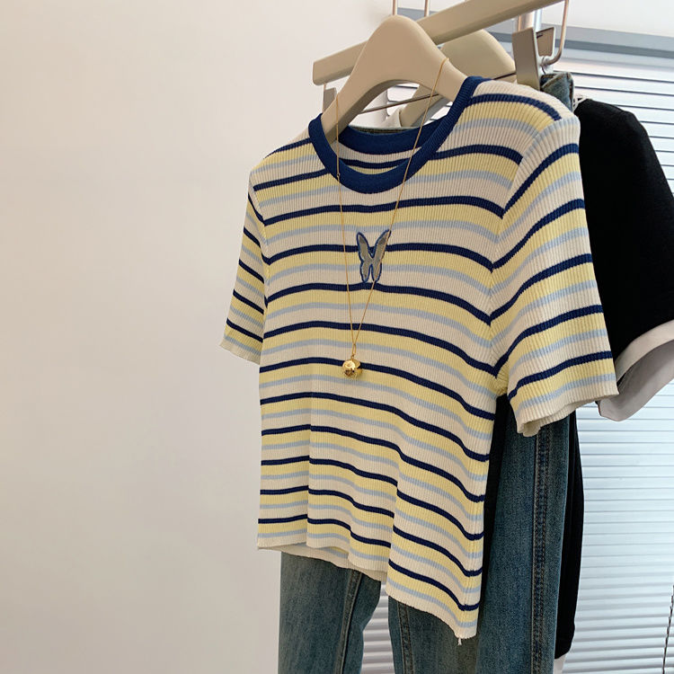 Spring and summer tops blue T-shirt for women