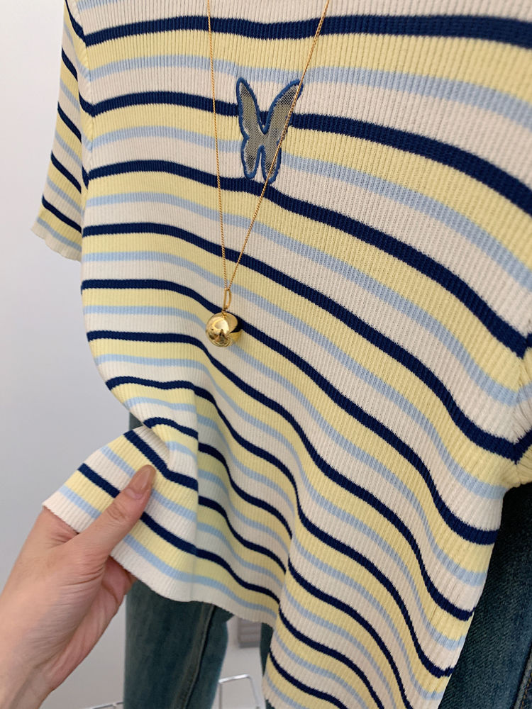 Spring and summer tops blue T-shirt for women