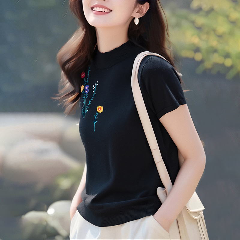 Half high collar tops T-shirt for women