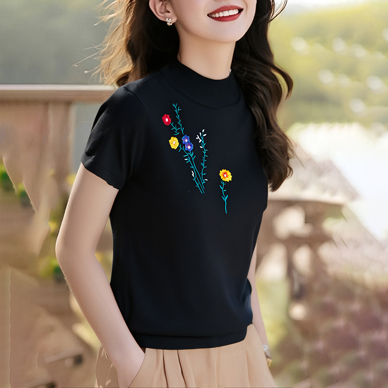 Half high collar tops T-shirt for women