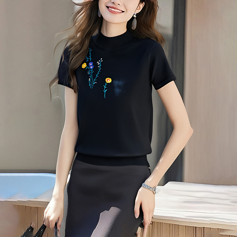 Half high collar tops T-shirt for women