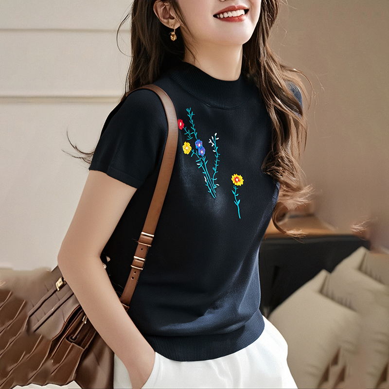 Half high collar tops T-shirt for women