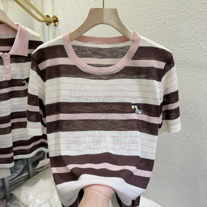 Ice silk pony loose mixed colors T-shirt for women