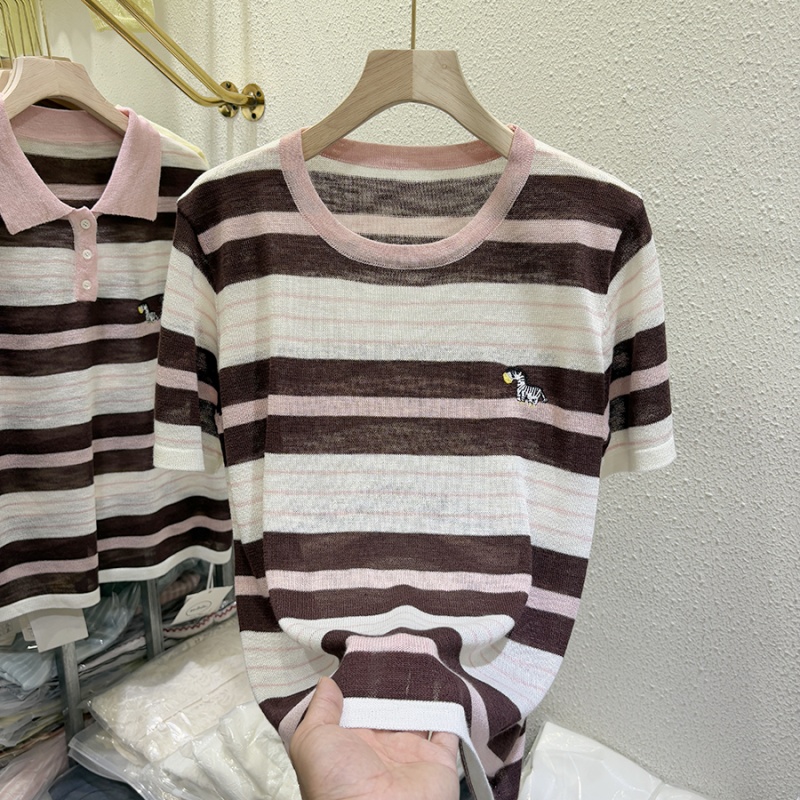 Ice silk pony loose mixed colors T-shirt for women