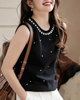 Pearl round neck vest summer sweater