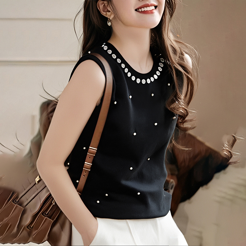 Pearl round neck vest summer sweater