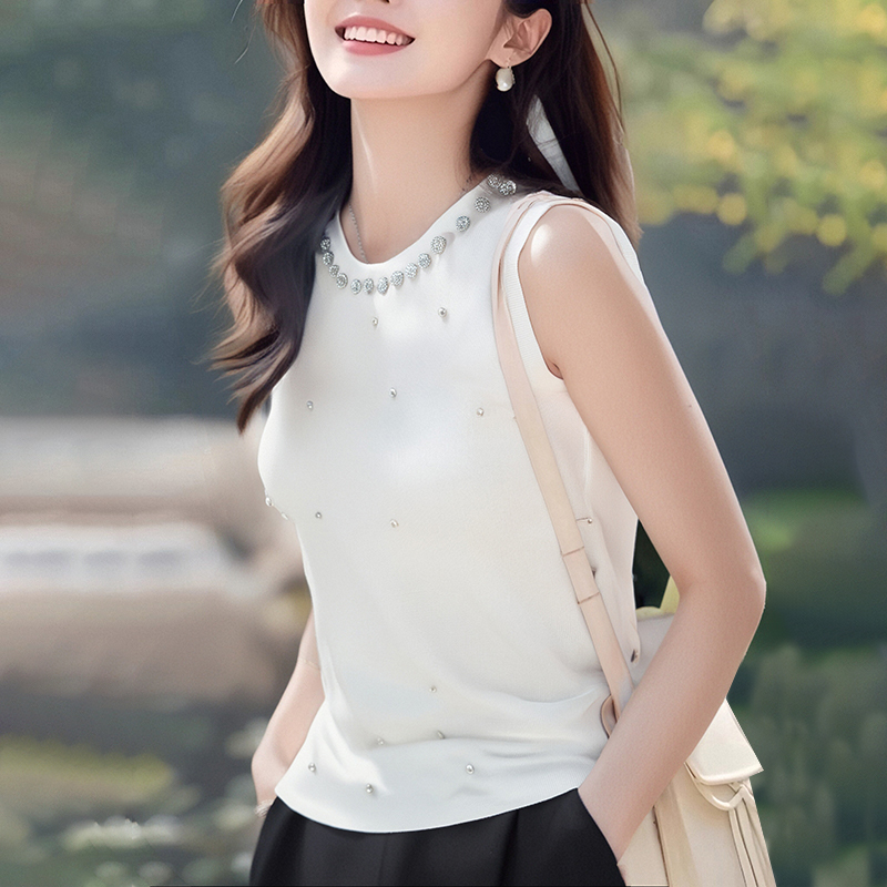 Pearl round neck vest summer sweater