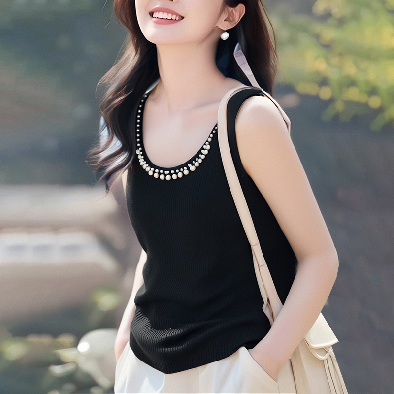 Beading sling knitted vest summer inside the ride tops