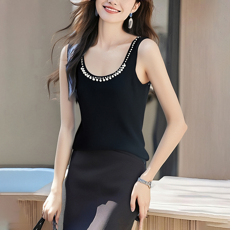 Beading sling knitted vest summer inside the ride tops