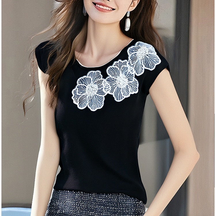 Beading stereoscopic flowers vest knitted summer tops