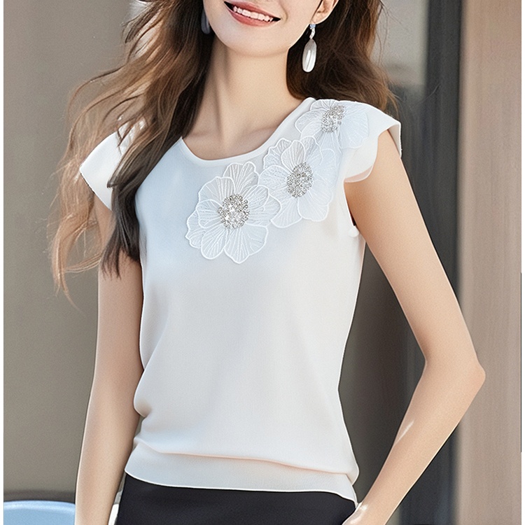 Beading stereoscopic flowers vest knitted summer tops