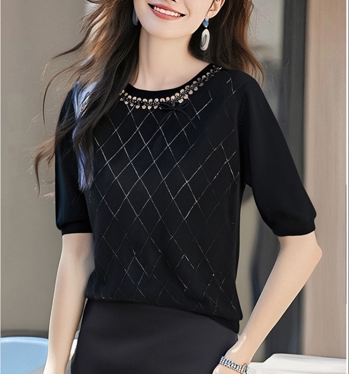 Knitted beading tops summer T-shirt for women