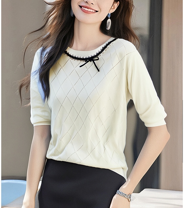 Knitted beading tops summer T-shirt for women