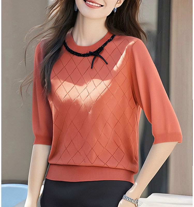 Knitted beading tops summer T-shirt for women