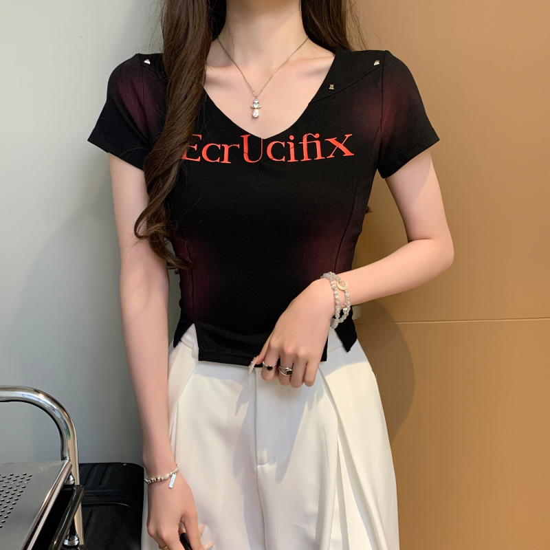 Short sleeve T-shirt American style tops for women