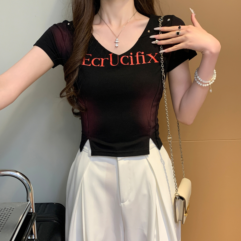 Short sleeve T-shirt American style tops for women