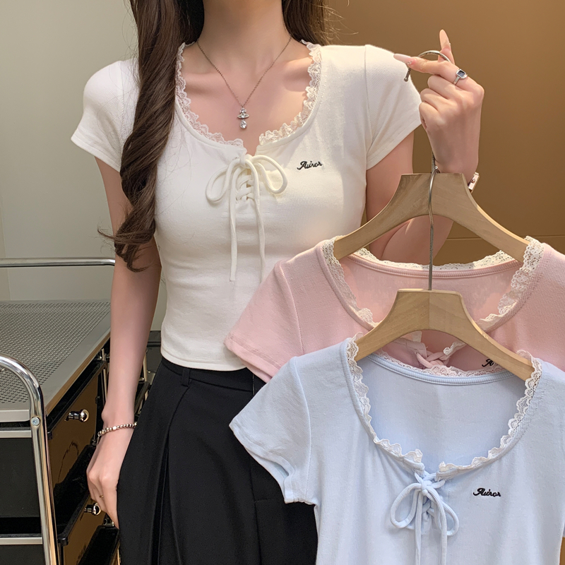 Show young short sleeve tops slim T-shirt for women