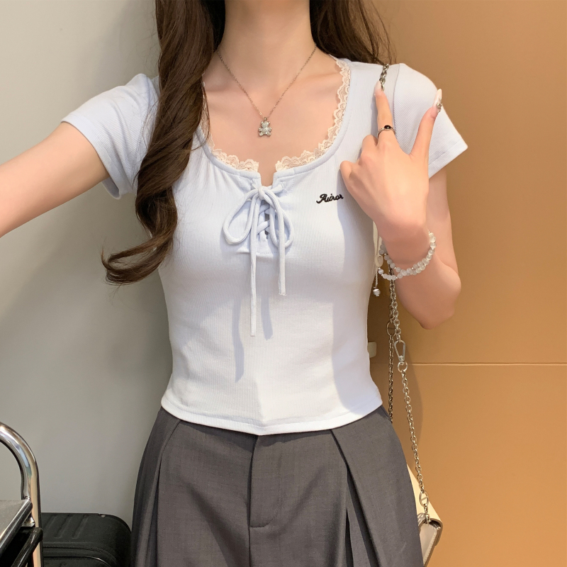 Show young short sleeve tops slim T-shirt for women