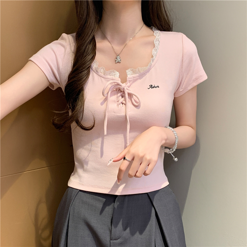 Show young short sleeve tops slim T-shirt for women