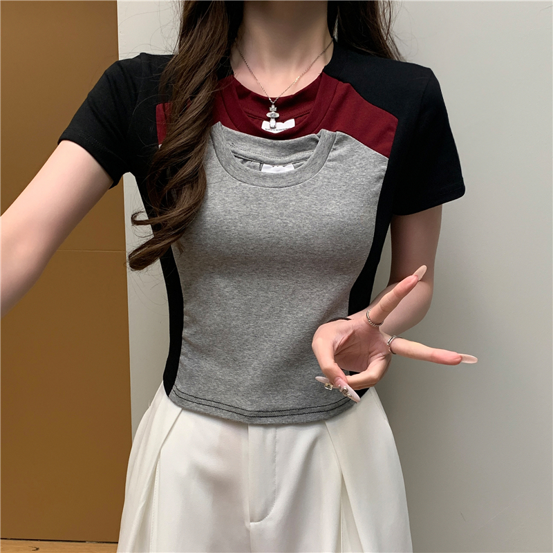 Short slim tops mixed colors short sleeve T-shirt