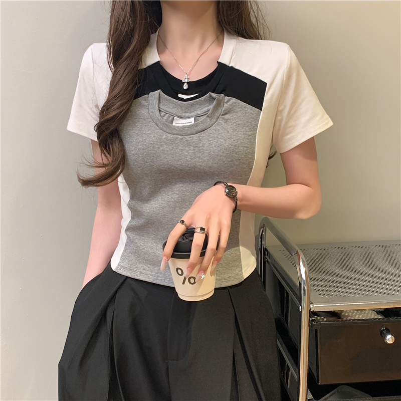 Short slim tops mixed colors short sleeve T-shirt