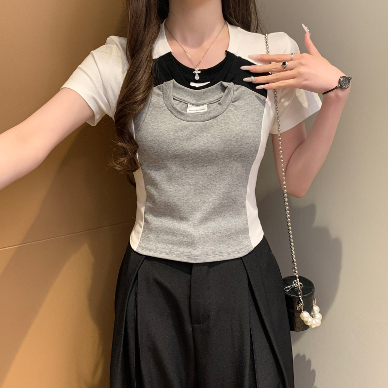 Short slim tops mixed colors short sleeve T-shirt