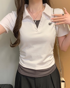 All-match short sleeve tops Pseudo-two T-shirt for women