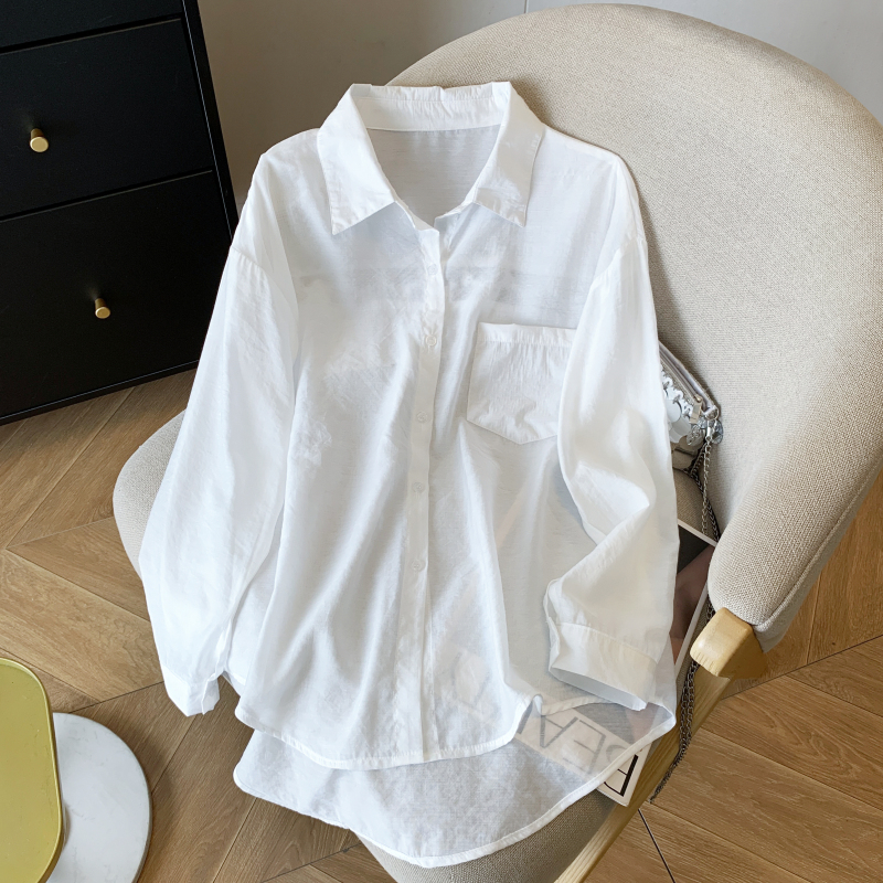 Splice long sleeve lazy coat sunscreen summer loose shirt for women
